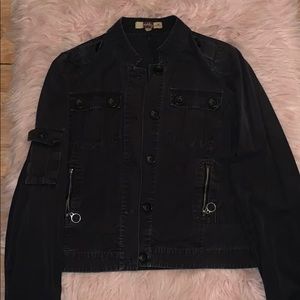 Black denim like jacket with silver zippers